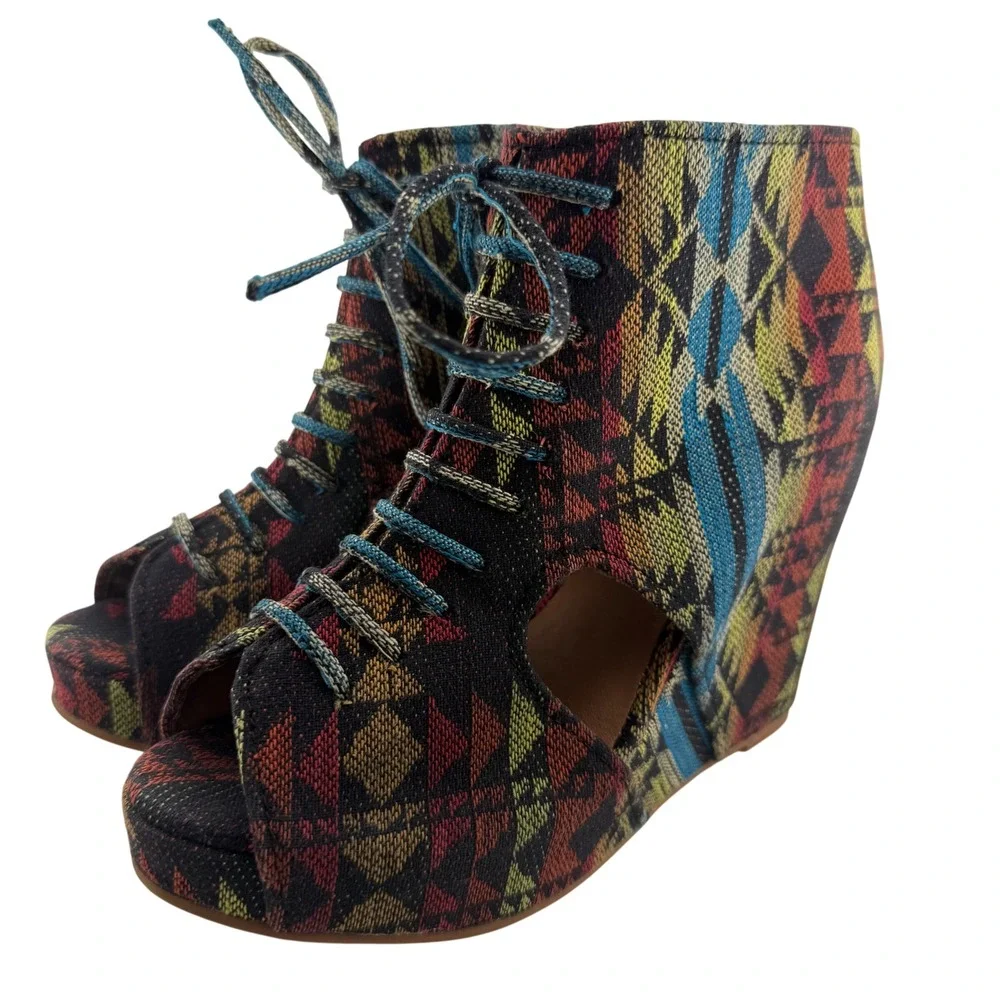 Jeffrey Campbell Mary-Roks Havana Last Multi Tapestry Wedge Booties WMNS 8M BOHO